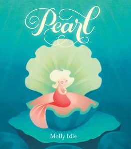 Pearl book cover with a mermaid sitting in a clam shell
